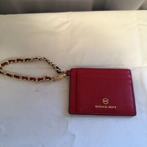 Michael Kors Crimson Red Jet Set Charm Small Leather ID Chain Card Holder $128